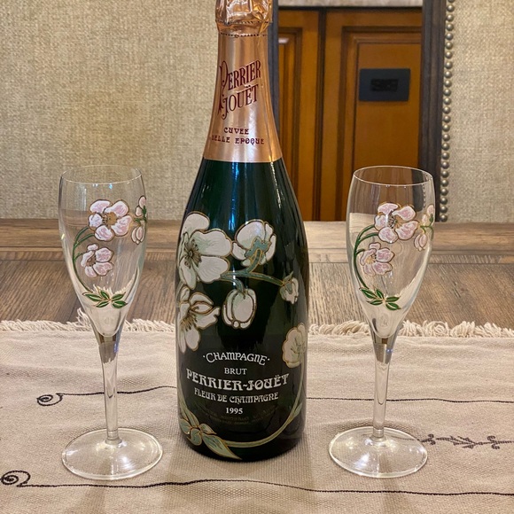 Perrier-Jouet Art Nouveau French Floral Hand Painted Champagne Flutes - Picture 7 of 7